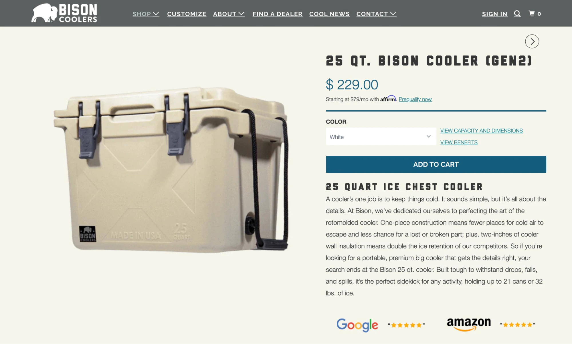 Copywriting ditampilkan pada halaman produk untuk Bison Coolers.