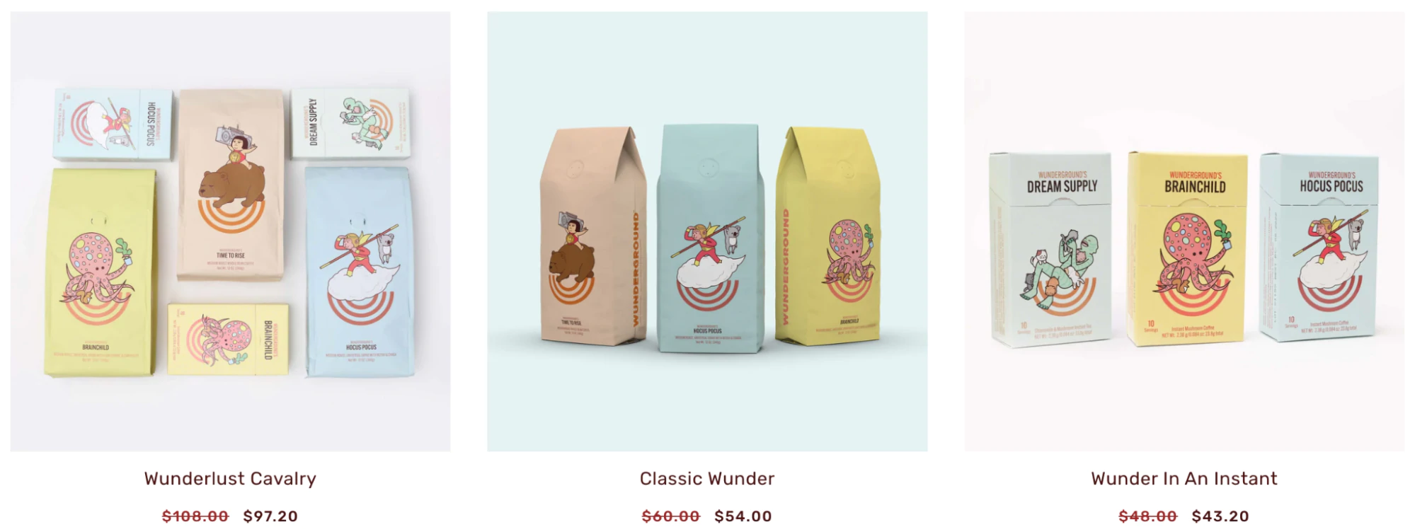 Ein Beispiel für eine Produktseite von der Website von Wunderground Coffee.