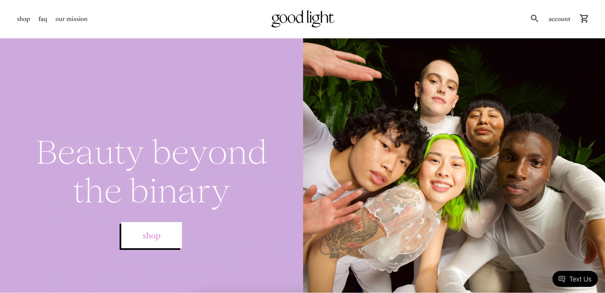 Ein Screenshot der Homepage von good light beauty.