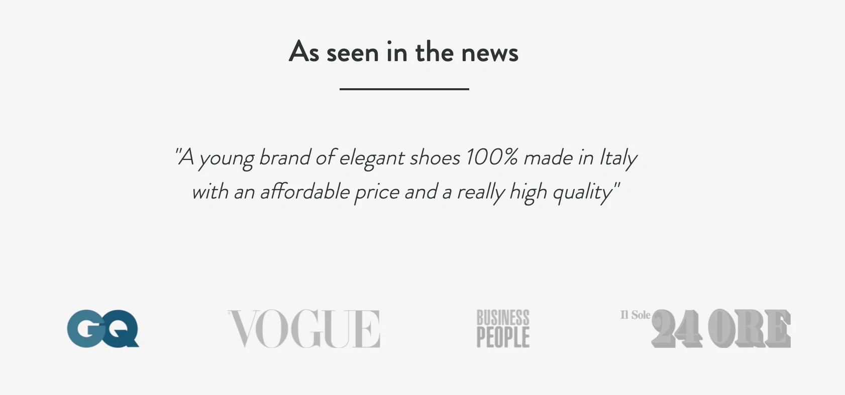 Ein Beispiel für Social Proof auf der Website von Velasca, die Presseberichte von verschiedenen Nachrichtenagenturen enthält