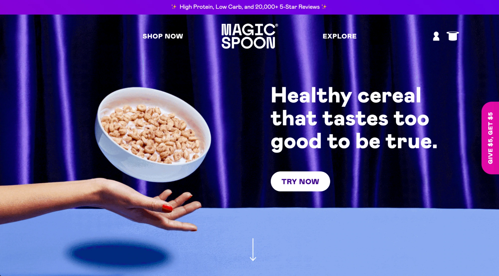 Webdesign-Beispiel von Magic Spoon, einem DTC-Unternehmen, das Müsli verkauft