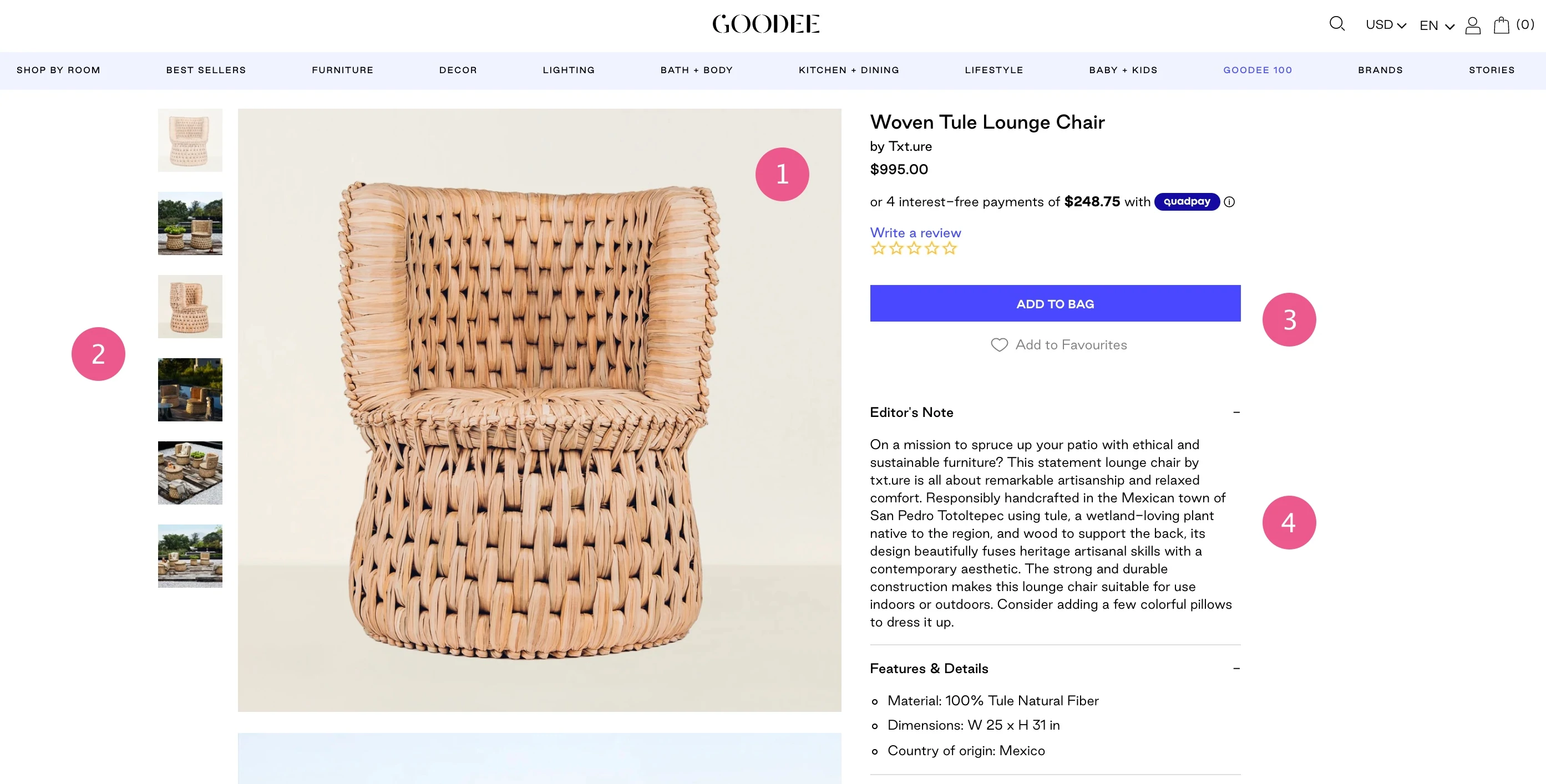 Screengrab di una pagina di prodotto GOODEE