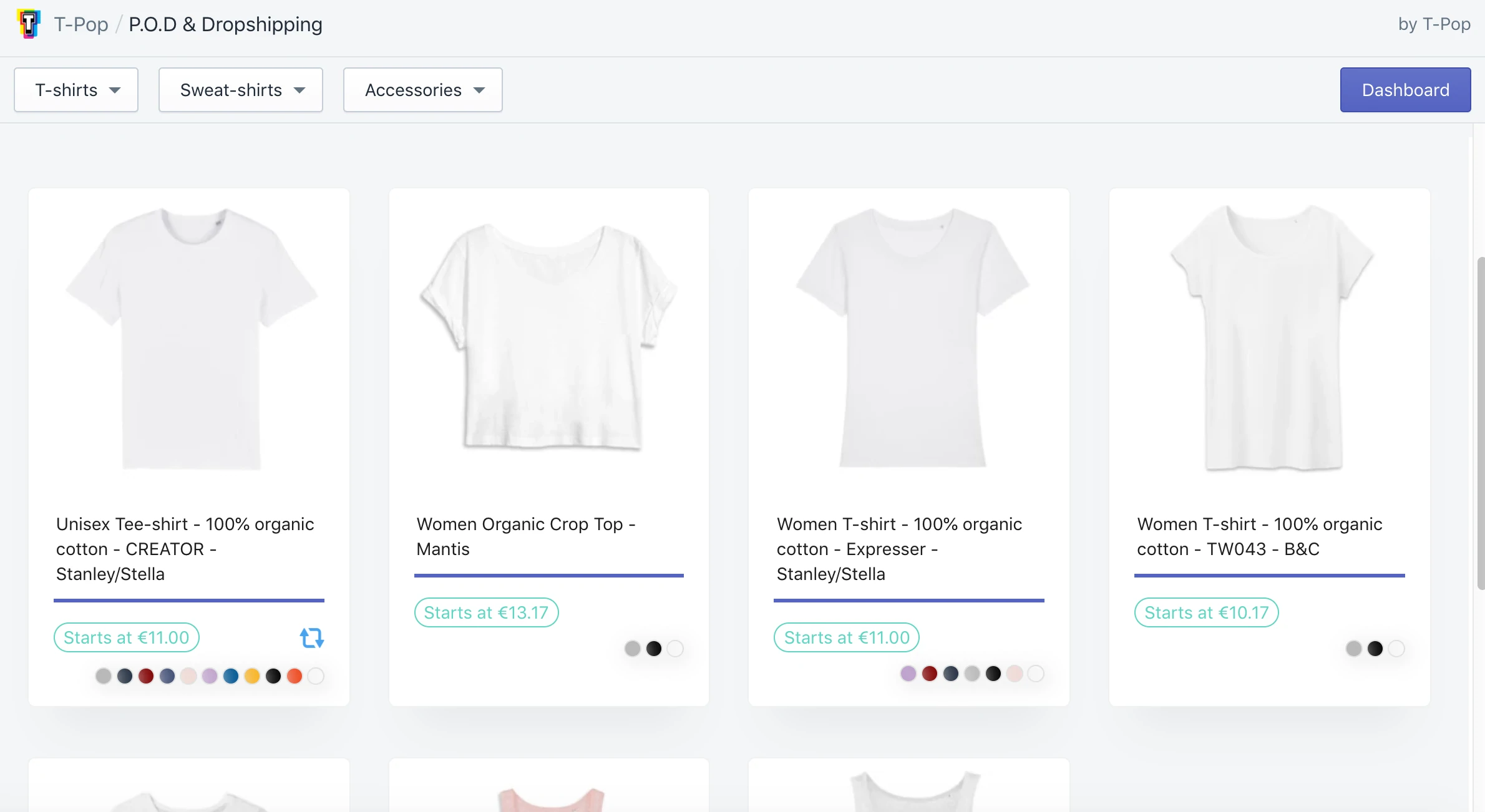 按需打印公司 t-pop 的 T 卹目錄