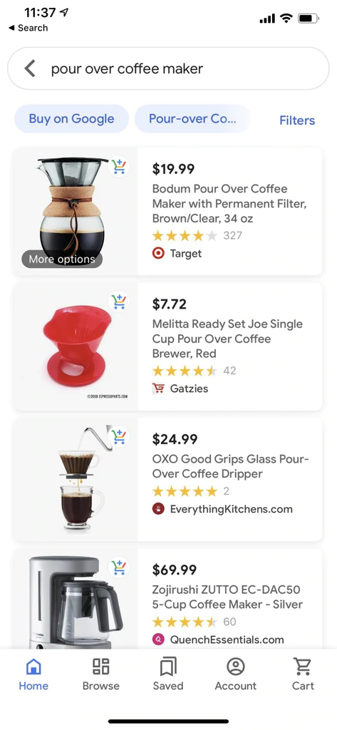So sehen Shopping-Anzeigen in der Google Shopping App aus