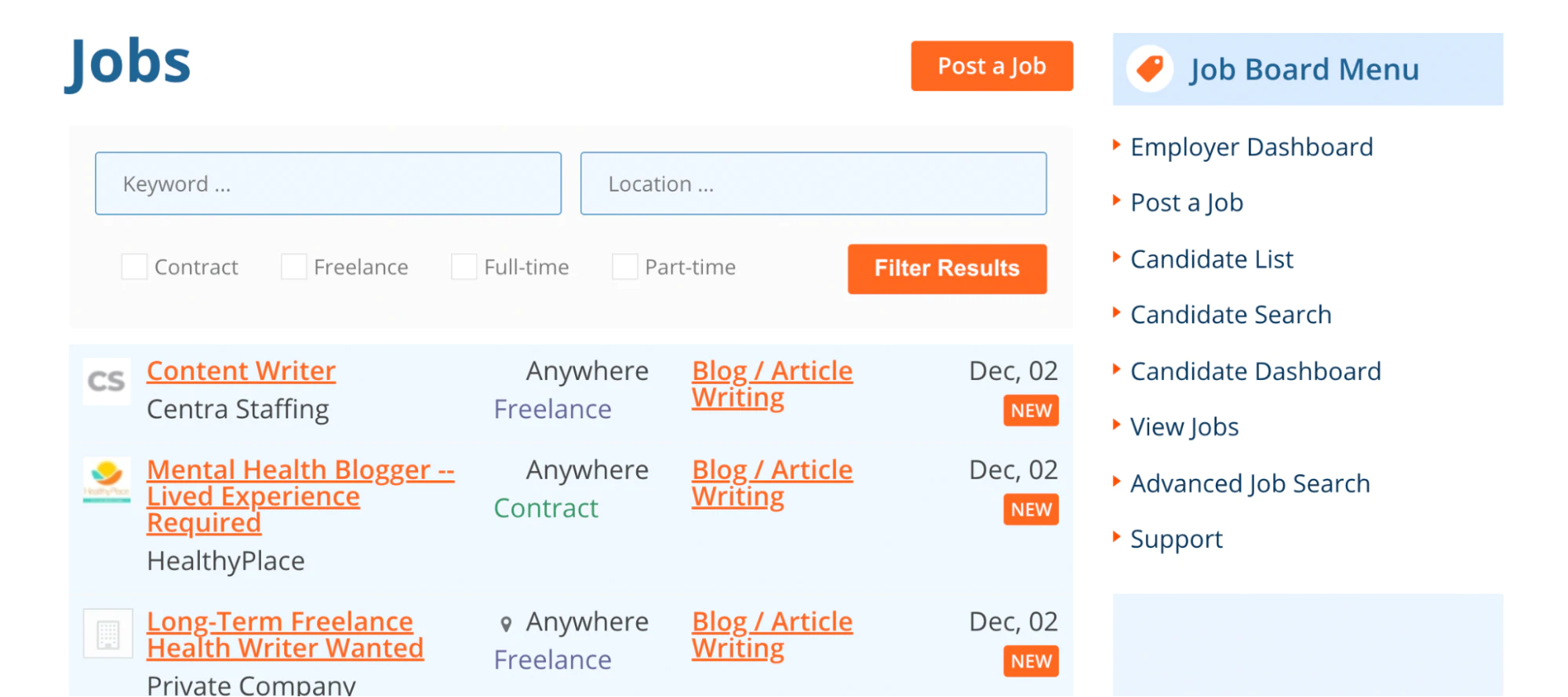 Site d'emploi de problogueur
