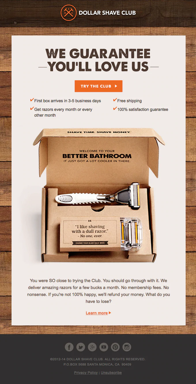 تخلى Dollar Shave Club عن البريد الإلكتروني لاستعادة سلة التسوق