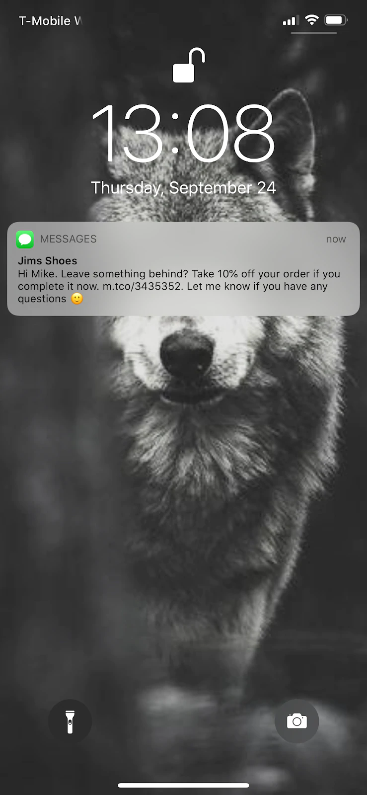 مثال على عربة الرسائل القصيرة المهجورة من شاشة القفل