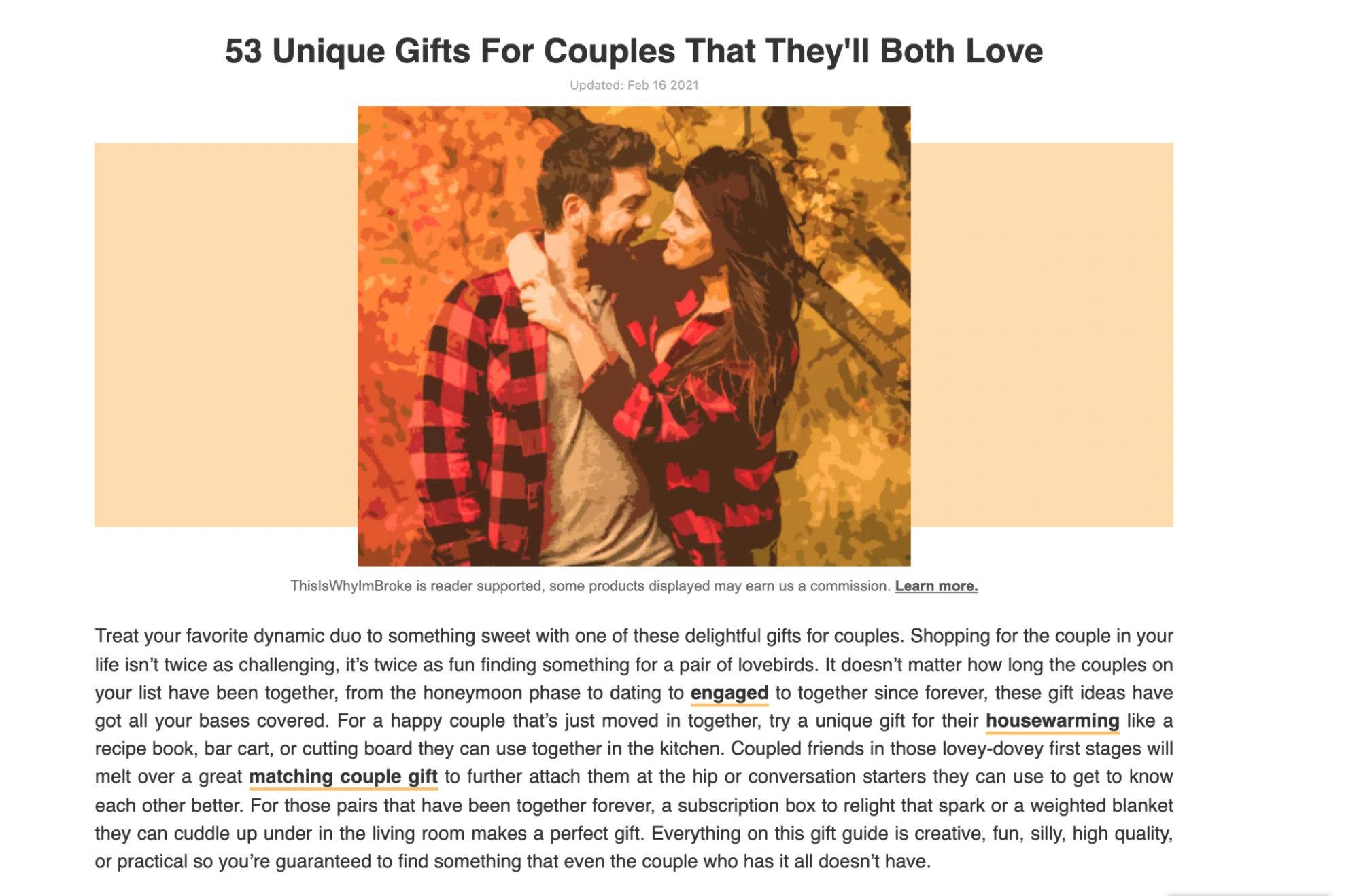 Exemplu de prezentare a unui produs printr-un ghid de cadouri pentru a plasa linkuri afiliate pentru a genera achiziții