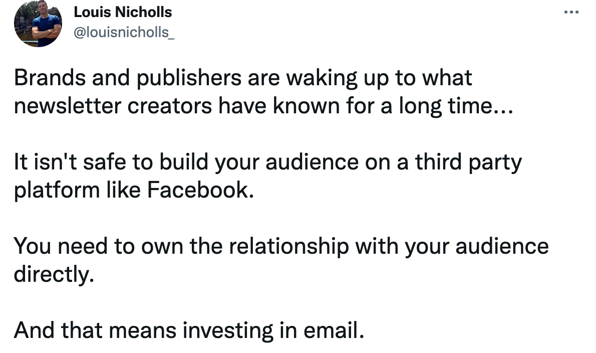 Tweet de Louis Nicholls despre sfaturi de marketing afiliat