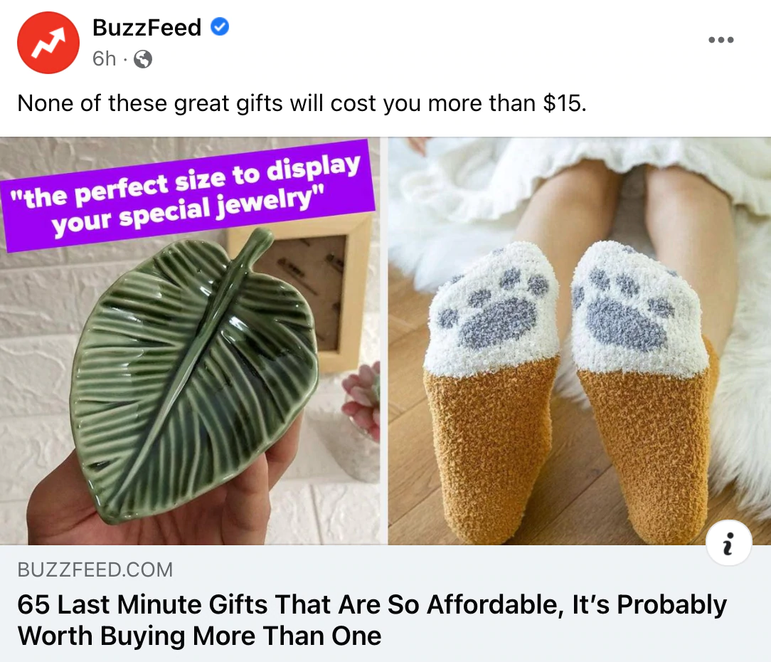 Exemplu de Buzzfeed care acoperă tendințele produselor ca o modalitate de a genera venituri prin marketing afiliat