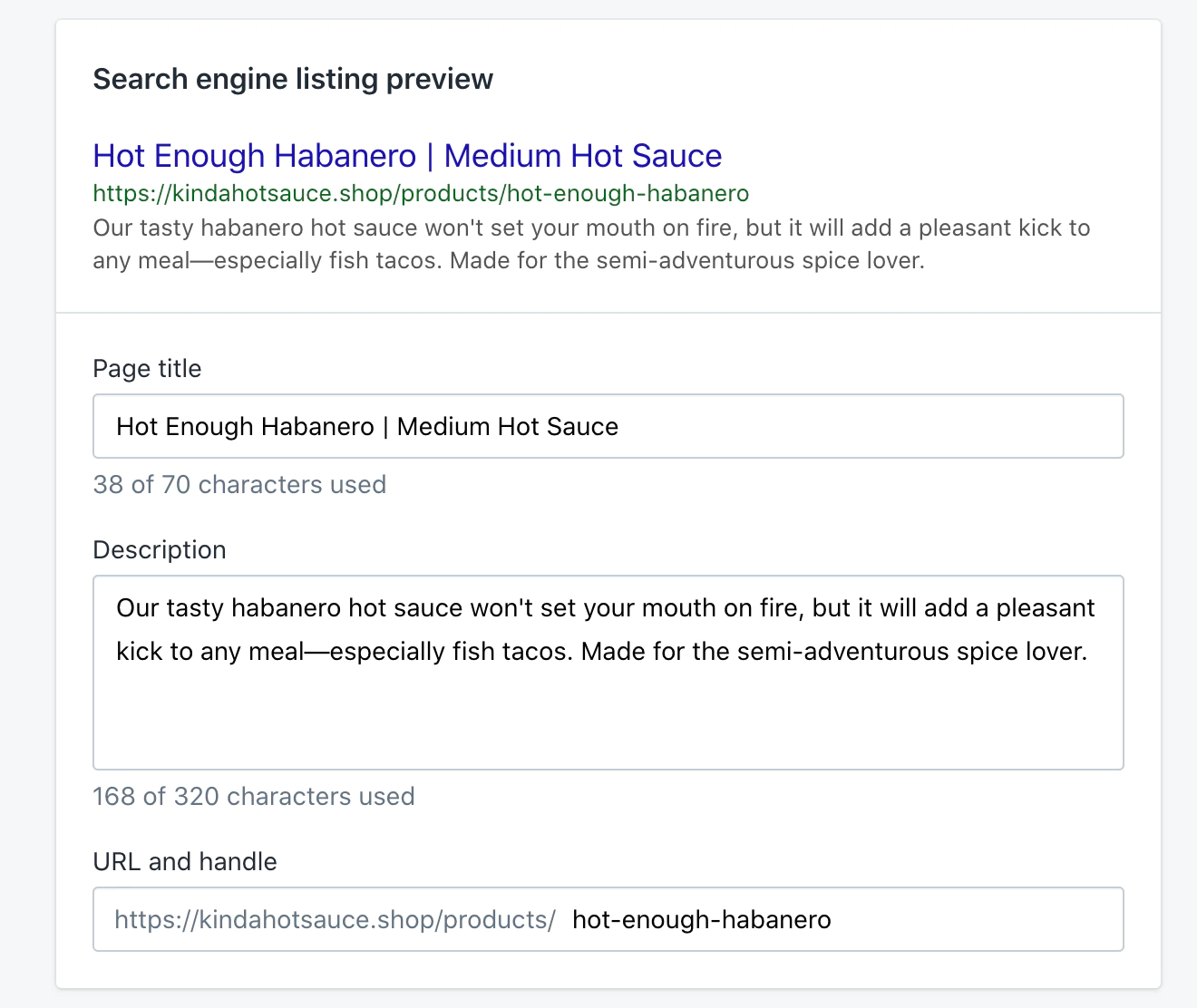 Shopify製品ページの検索エンジンリストプレビューの例