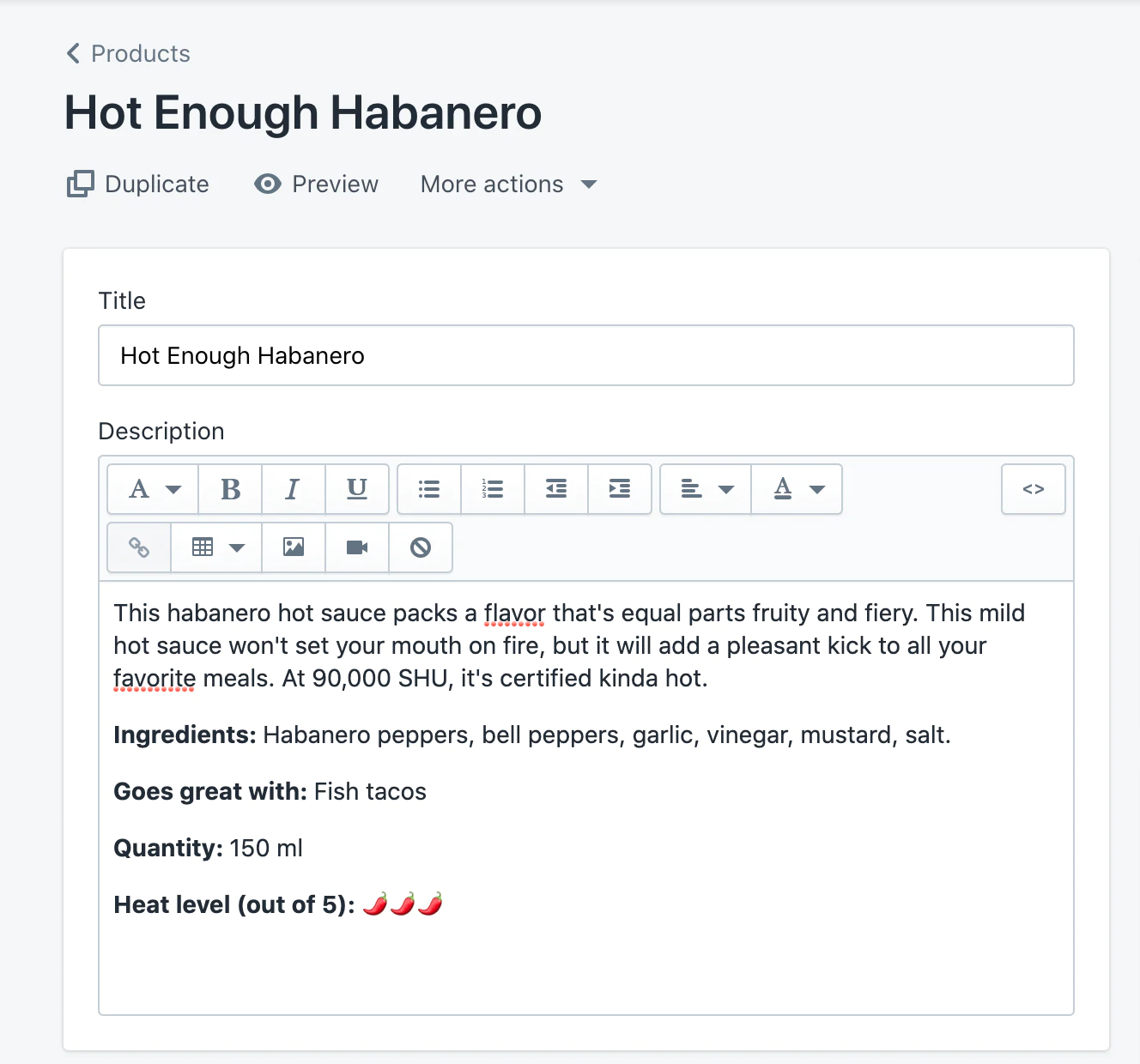 Shopifyの商品ページの例