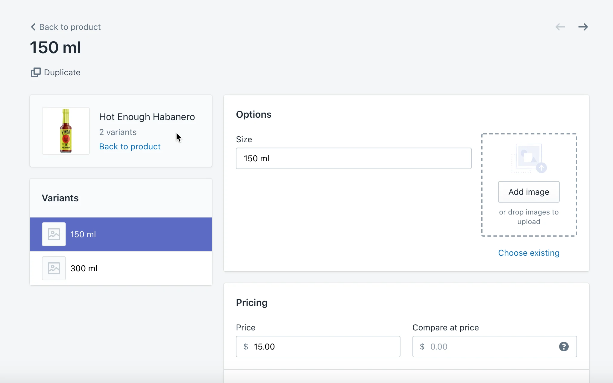 Shopifyの製品バリアント設定