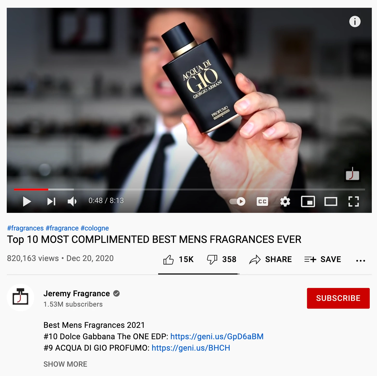 YouTube-Kanalbewertungen und Fallstudienbeispiele dafür, wie dies gemacht wird, sehen Sie sich Jeremy Fragrance an
