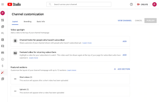 Anpassungsoptionen für den YouTube-Kanal