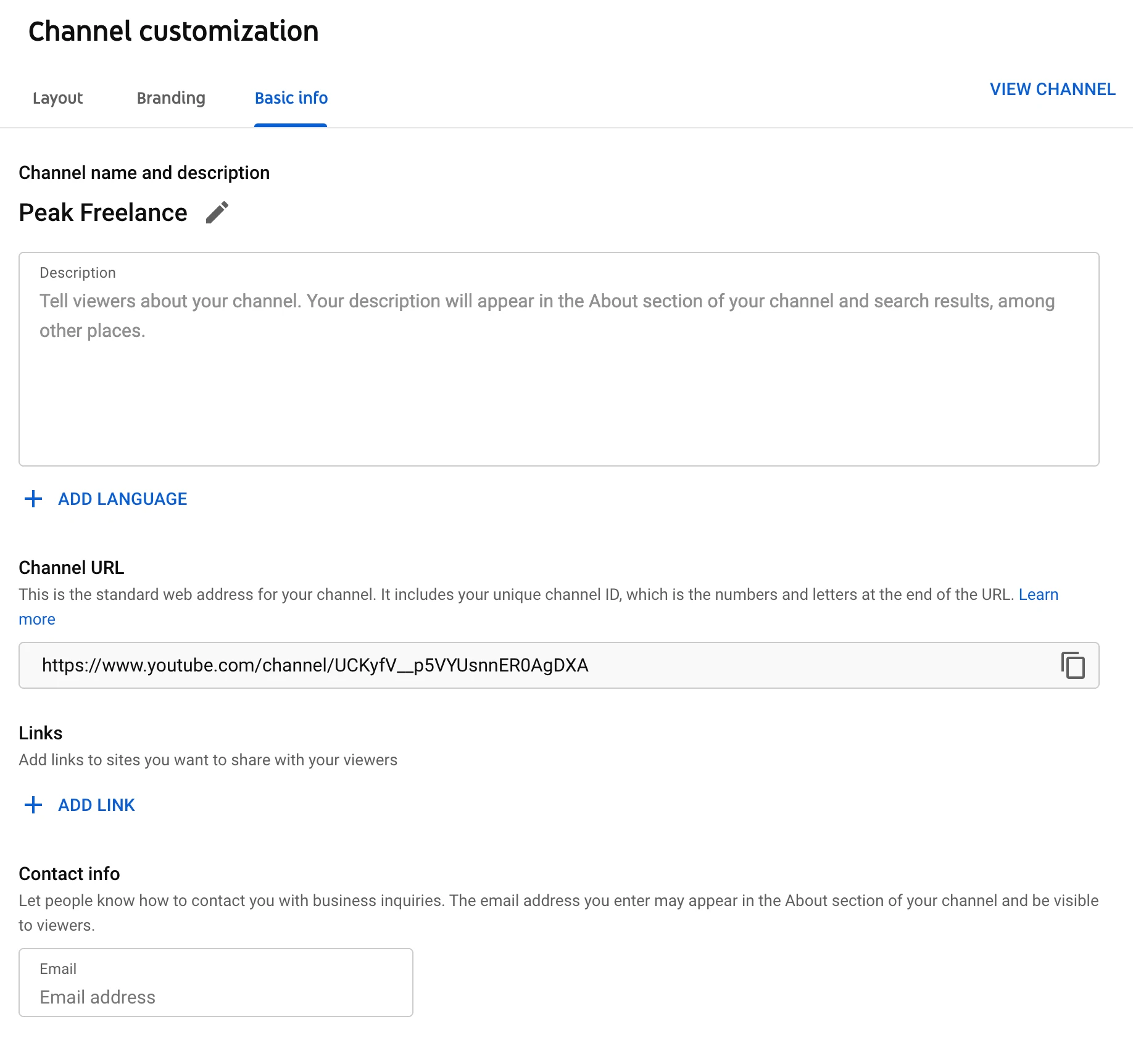 Klicken Sie auf der Registerkarte Kanalanpassung auf Grundlegende Informationen