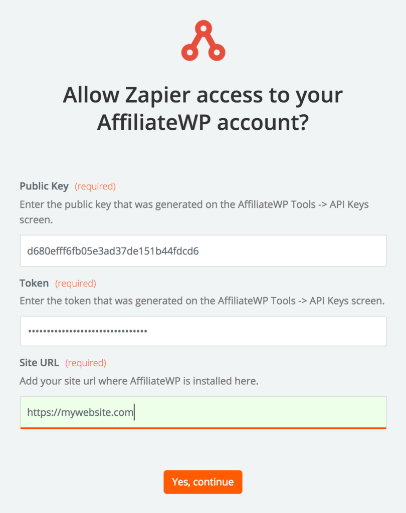 155235-enter-api-keys-zapier - AffiliateWP Enter AffiliateWP's API keys into Zapier