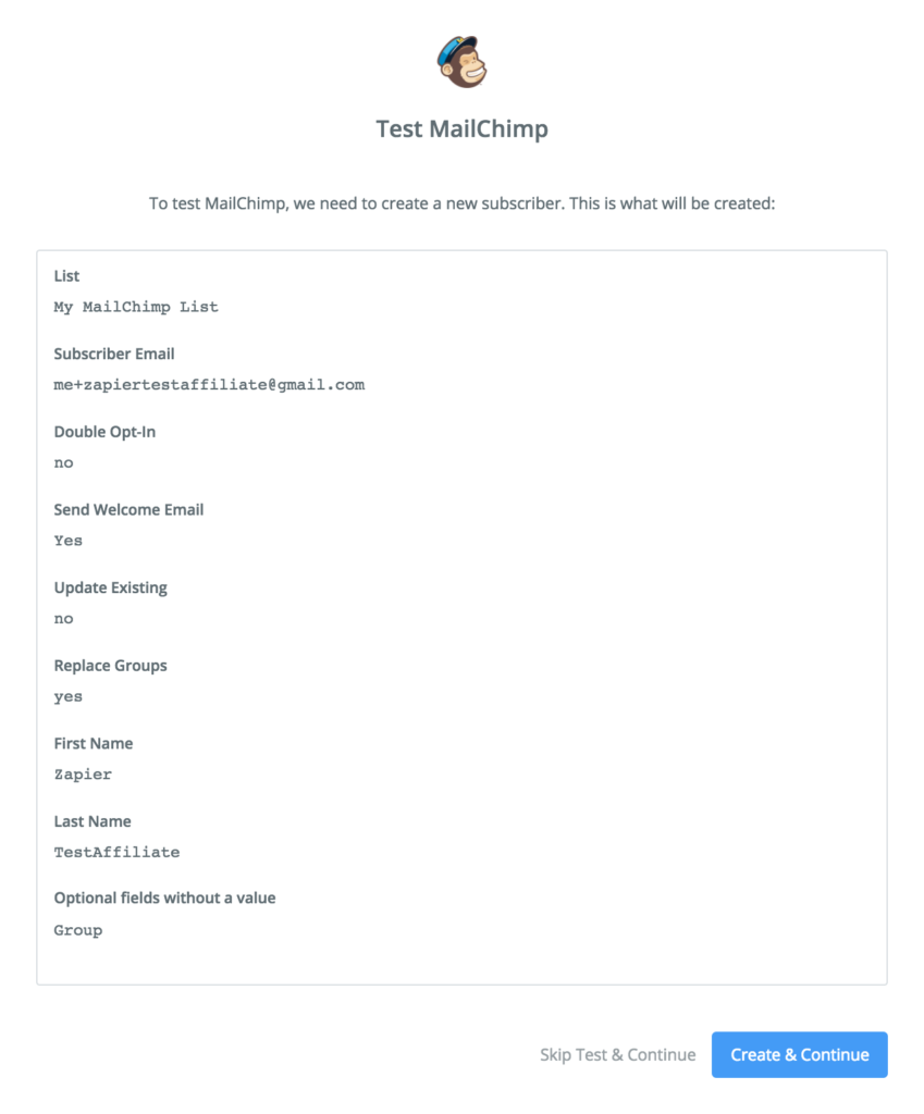 155235-test-mailchimp-action-zapier - AffiliateWP Test MailChimp Action in Zapier
