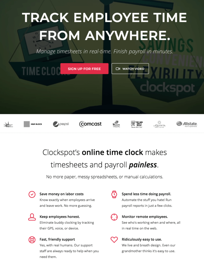 Копирайтинг домашней страницы Clockspot