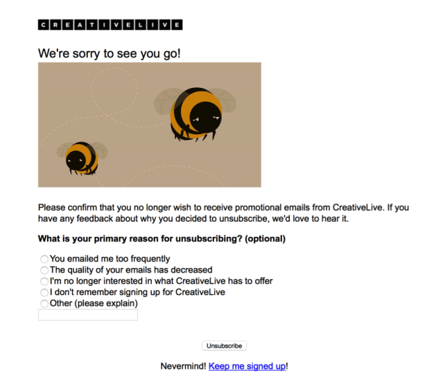 مسح رسالة إلغاء الاشتراك