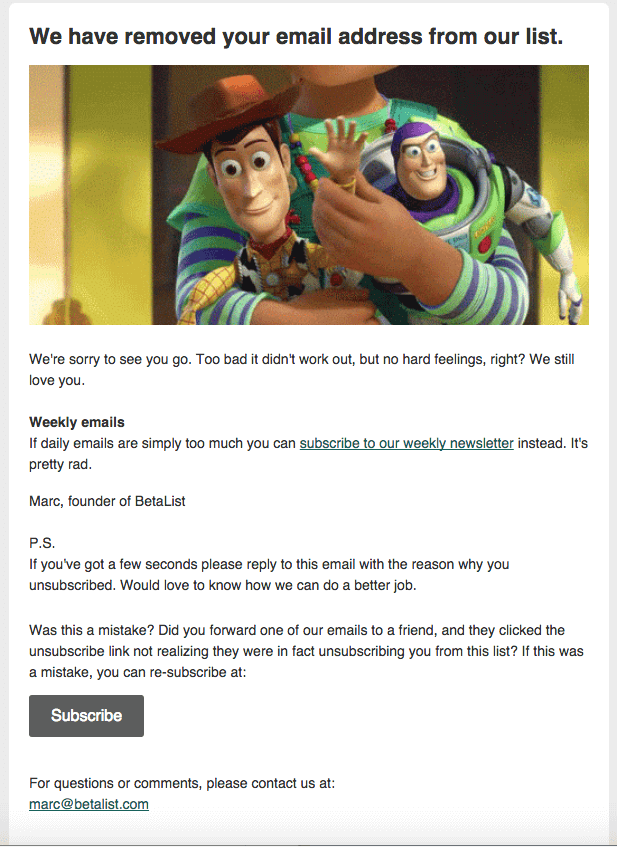 تأكيد رسالة إلغاء الاشتراك