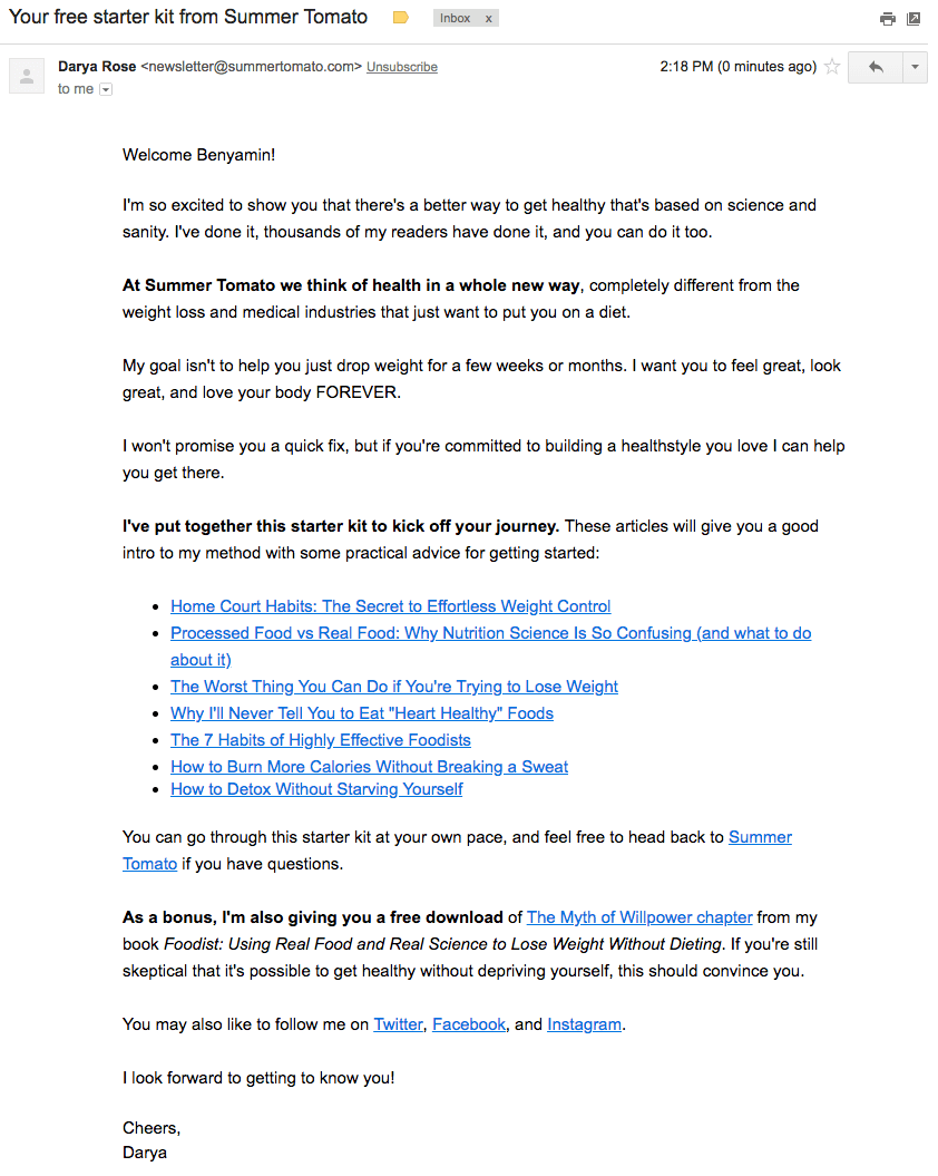 Willkommens-E-Mail von Summer Tomato