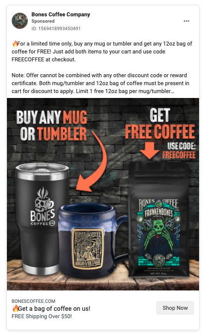 Exemplu de anunț Facebook plătit pentru afaceri de comerț electronic