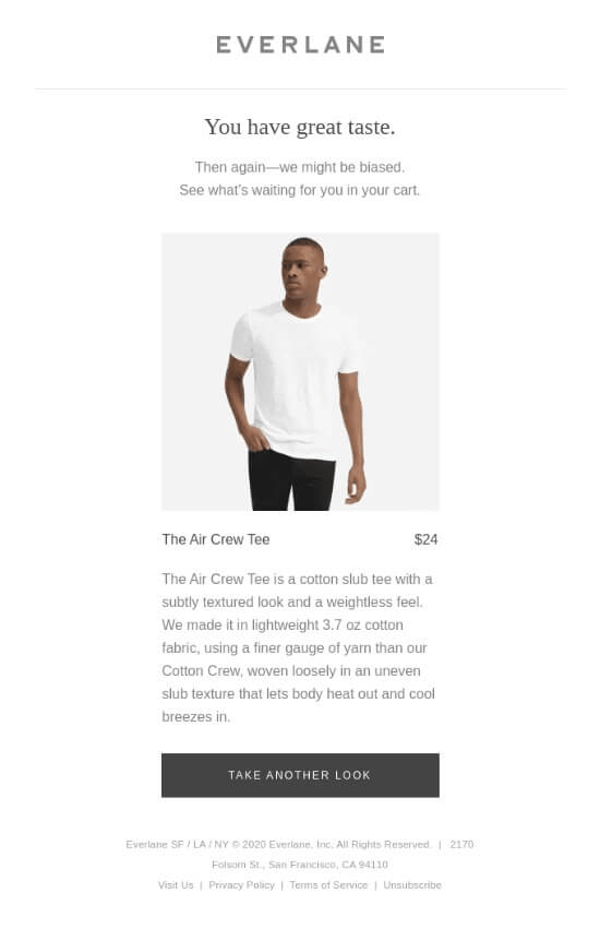 exemple d'e-mail de panier abandonné everlane