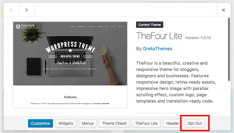 Opt-out-Möglichkeit vom Nutzungs-Tracking für Themes