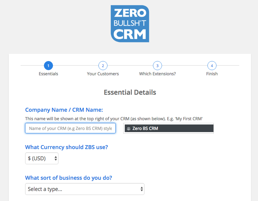 ZeroBullshit CRM 온보딩 마법사