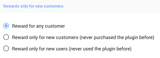 escolha como recompensar por cada compra afiliada