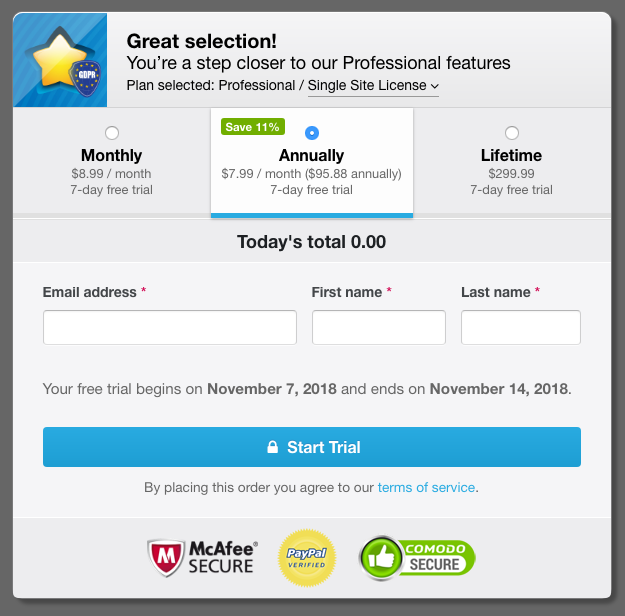 Freemius Checkout - Kostenlose Testversion ohne Zahlungsmethode