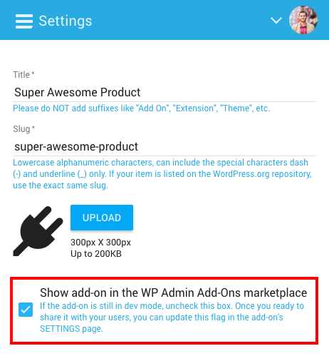 Freemius-Entwickler-Dashboard – Kontrollkästchen für neue Add-On-Version