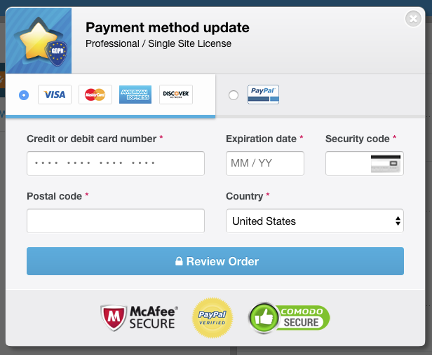 お支払い方法の更新-FreemiusCheckout