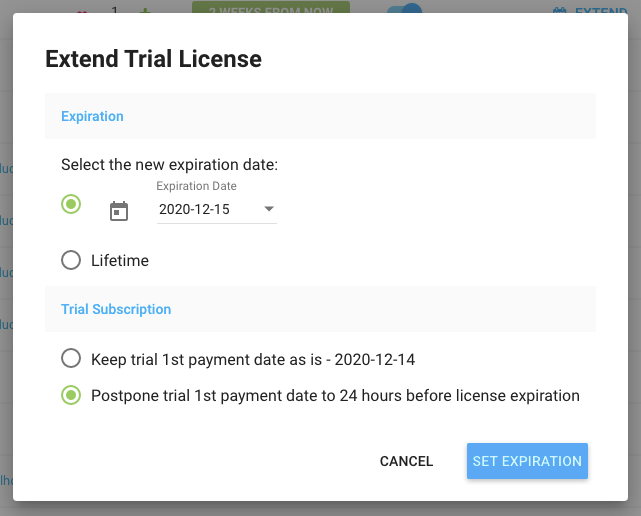 Freemius 开发者仪表板延长试用许可证并更新第一个付款日期