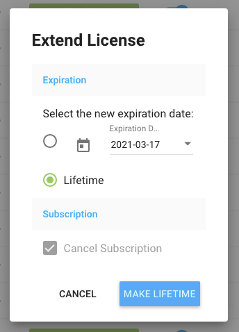 Freemius 开发者仪表板将许可证延长至终身并取消订阅