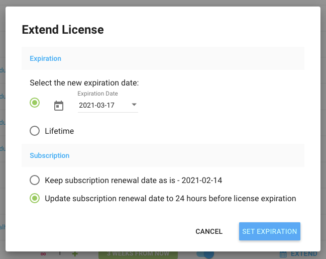 Freemius 开发者仪表板延长许可和更新订阅续订日期