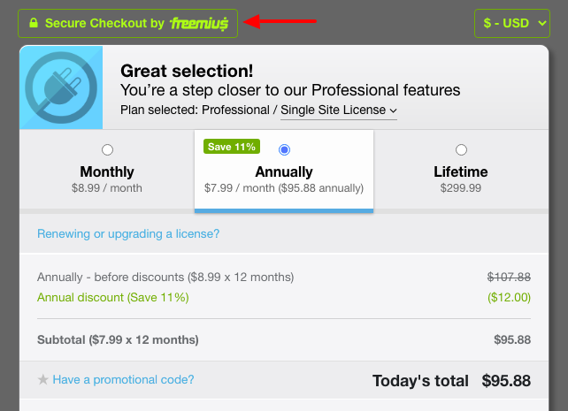 Freemius 安全结帐徽章
