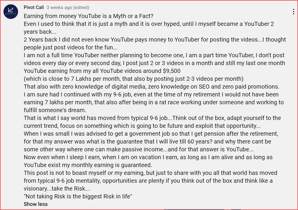 Declaración de informe de ingresos del canal de llamadas dinámicas