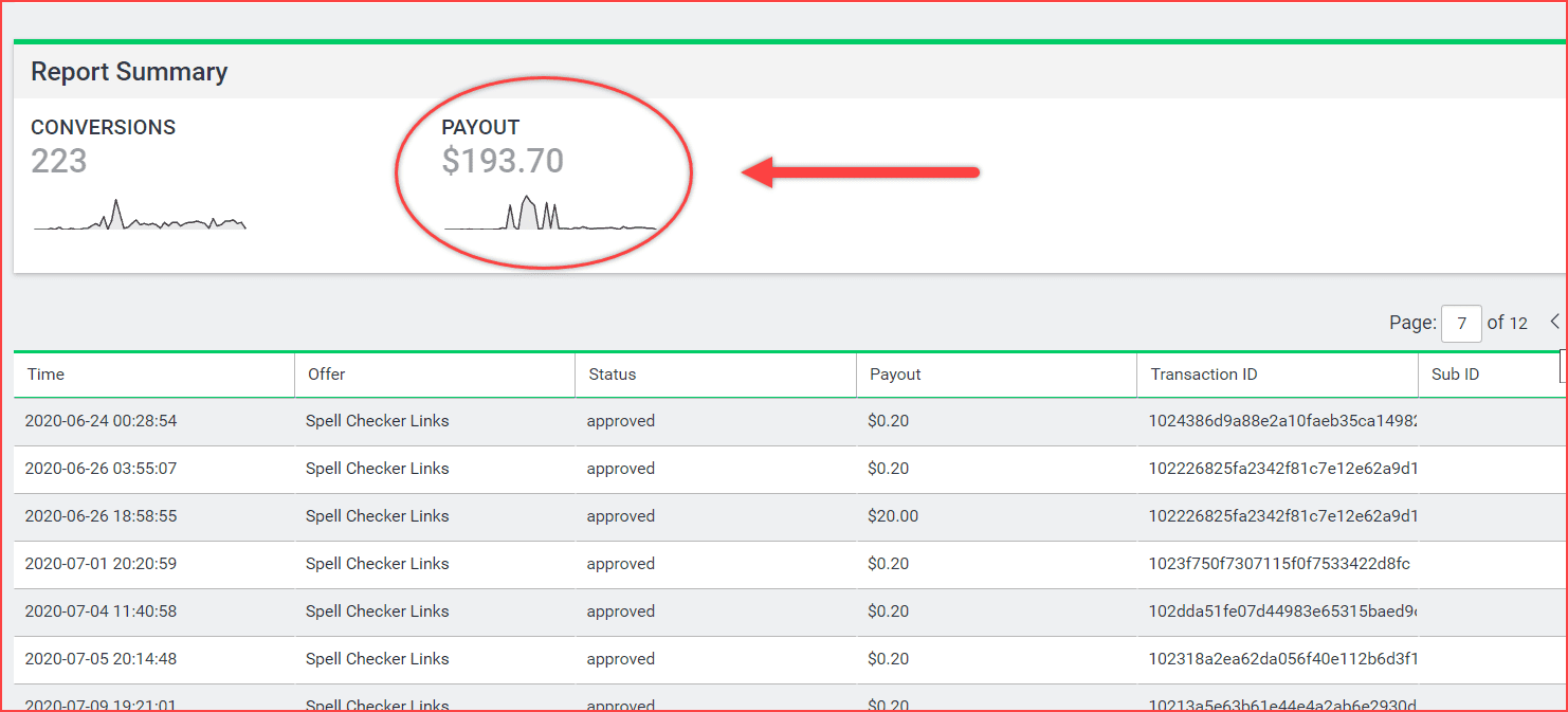 Informe de ingresos de afiliados Grammarly