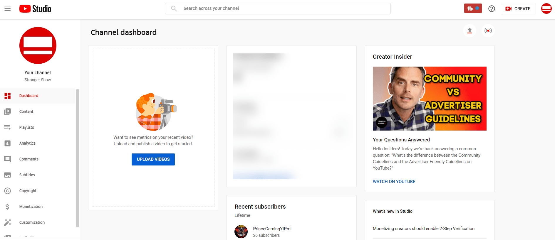 StrangerShow يوتيوب ستوديو لوحة القيادة