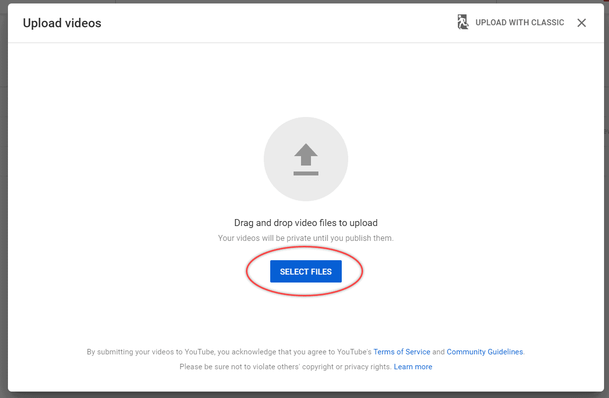 حدد الملفات لتحميل مقطع فيديو على YouTube