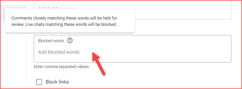 Kata-kata yang diblokir untuk meninjau komentar