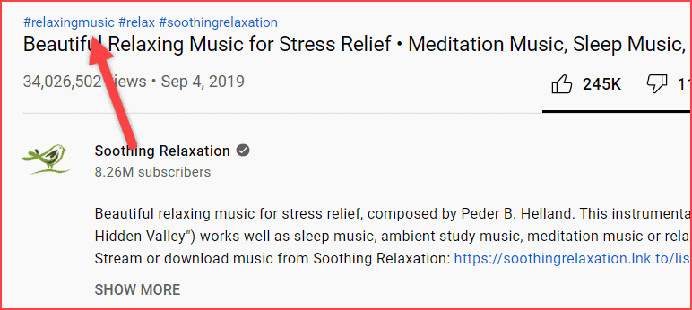 Ключевое слово как хэштег YouTube