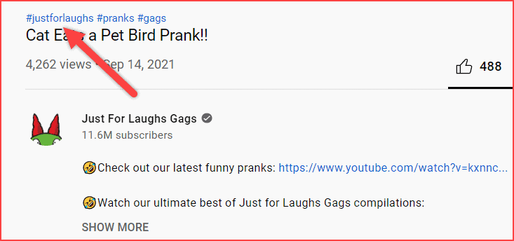 Название канала как хэштег YouTube