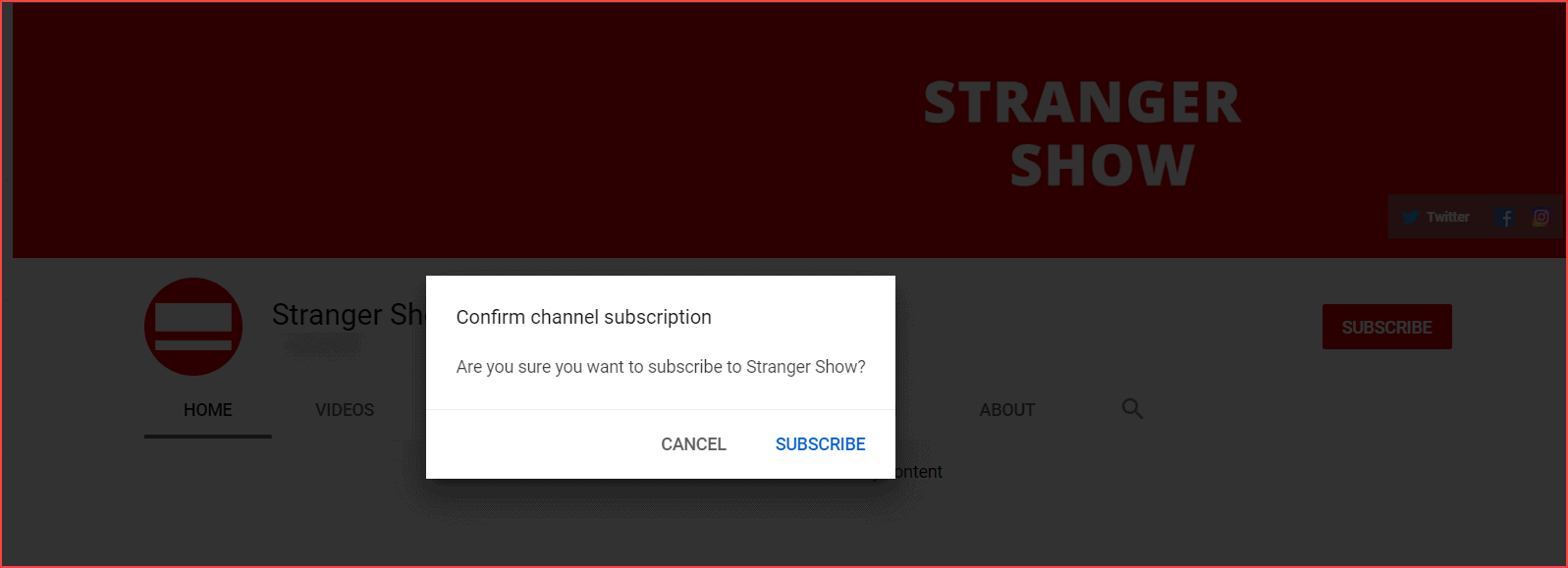 Finestra di dialogo Abbonamento al canale