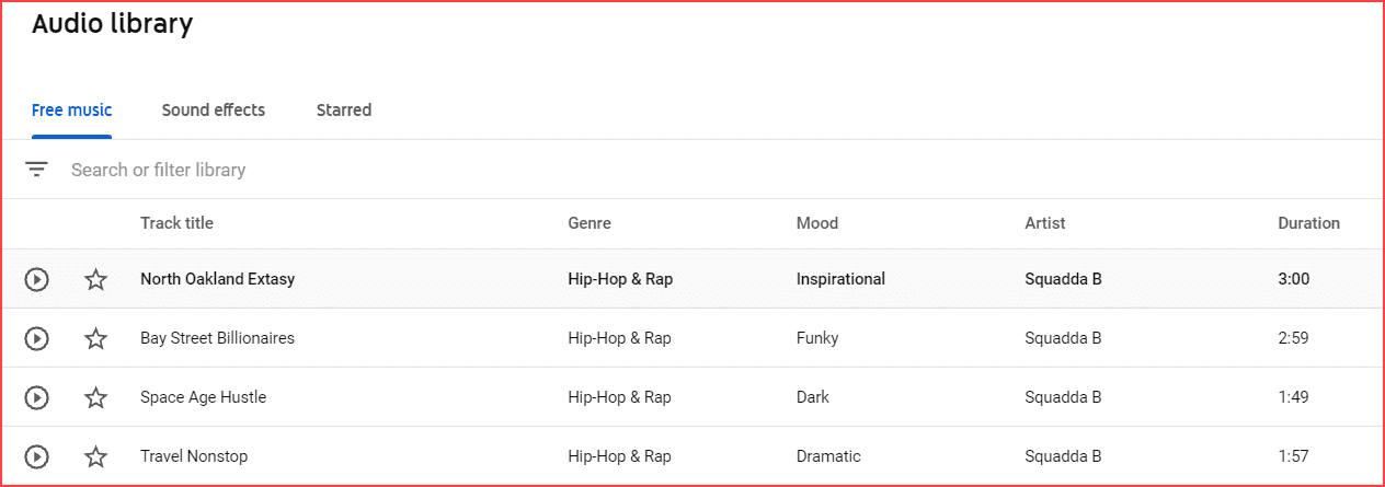 YouTube 오디오 라이브러리