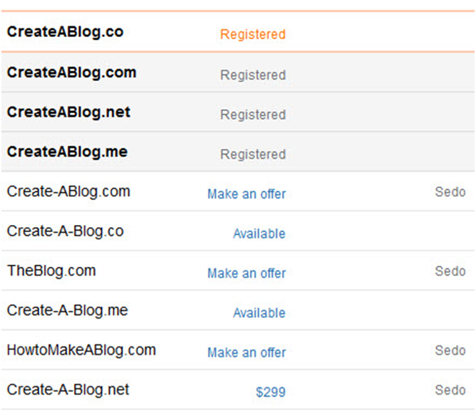 Available Domain Suggestions