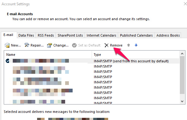 قم بإزالة حساب Outlook Remove Outlook Account