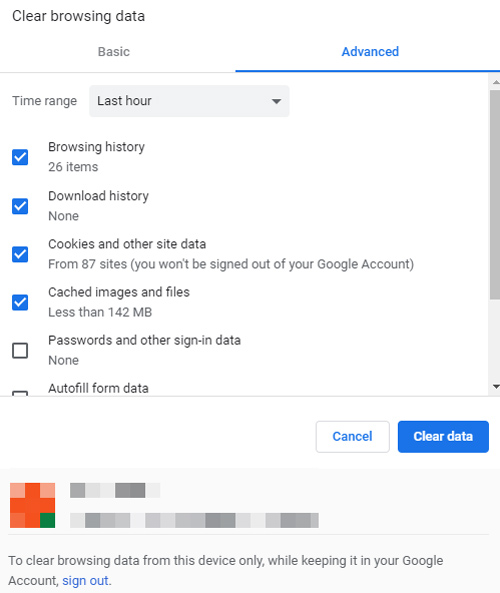 محو بيانات التصفح Clear Browsing Data